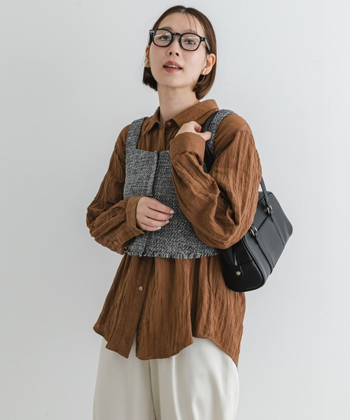 F by ROSSO（エフバイロッソ）の「F by ROSSO　ワッシャーサテンオーバーシャツ（シャツ/ブラウス・レディース・ブラウン/ベージュ系その他/ネイビー・FREE）」の13枚目の写真