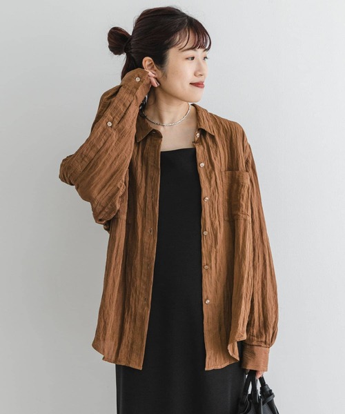 F by ROSSO（エフバイロッソ）の「F by ROSSO　ワッシャーサテンオーバーシャツ（シャツ/ブラウス・レディース・ブラウン/ベージュ系その他/ネイビー・FREE）」の10枚目の写真