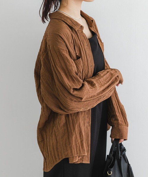 F by ROSSO（エフバイロッソ）の「F by ROSSO　ワッシャーサテンオーバーシャツ（シャツ/ブラウス・レディース・ブラウン/ベージュ系その他/ネイビー・FREE）」の9枚目の写真