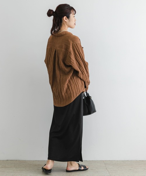 F by ROSSO（エフバイロッソ）の「F by ROSSO　ワッシャーサテンオーバーシャツ（シャツ/ブラウス・レディース・ブラウン/ベージュ系その他/ネイビー・FREE）」の8枚目の写真