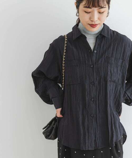 F by ROSSO（エフバイロッソ）の「F by ROSSO　ワッシャーサテンオーバーシャツ（シャツ/ブラウス・レディース・ブラウン/ベージュ系その他/ネイビー・FREE）」の7枚目の写真