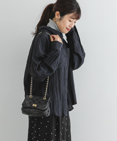 F by ROSSO（エフバイロッソ）の「F by ROSSO　ワッシャーサテンオーバーシャツ（シャツ/ブラウス・レディース・ブラウン/ベージュ系その他/ネイビー・FREE）」の6枚目の写真