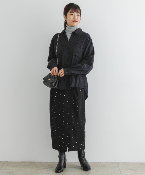 F by ROSSO（エフバイロッソ）の「F by ROSSO　ワッシャーサテンオーバーシャツ（シャツ/ブラウス・レディース・ブラウン/ベージュ系その他/ネイビー・FREE）」の5枚目の写真