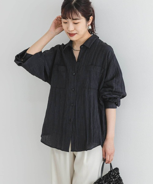 F by ROSSO（エフバイロッソ）の「F by ROSSO　ワッシャーサテンオーバーシャツ（シャツ/ブラウス・レディース・ブラウン/ベージュ系その他/ネイビー・FREE）」の4枚目の写真