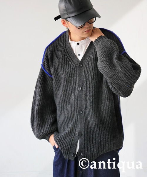antiqua(アンティカ)の「配色ニットカーディガン(ニット/セーター・レディース・グレー/ブラック・ONESIZE)」の5枚目の写真