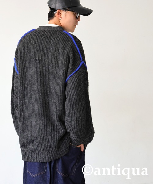 antiqua(アンティカ)の「配色ニットカーディガン(ニット/セーター・レディース・グレー/ブラック・ONESIZE)」の7枚目の写真