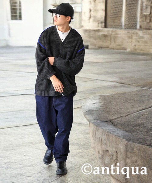 antiqua(アンティカ)の「配色ニットカーディガン(ニット/セーター・レディース・グレー/ブラック・ONESIZE)」の4枚目の写真