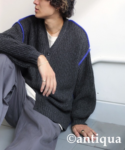 antiqua(アンティカ)の「配色ニットカーディガン(ニット/セーター・レディース・グレー/ブラック・ONESIZE)」の8枚目の写真