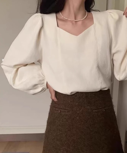 【ルネ】お袖おリボン♡パフスリーブ♡ブラウス セール】バックシアーリボンパフスリーブブラウス（シャツ