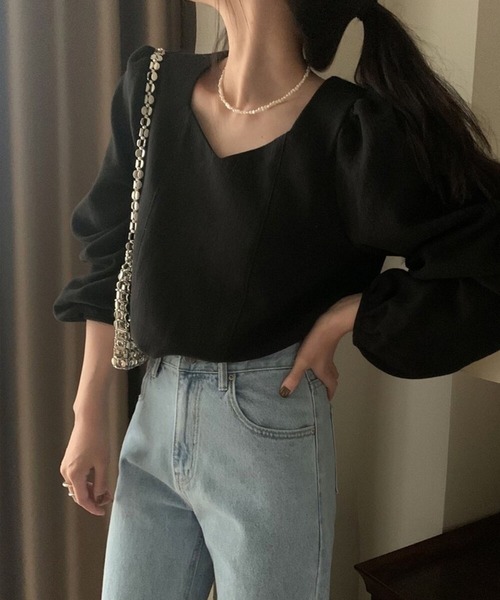 【ルネ】お袖おリボン♡パフスリーブ♡ブラウス セール】バックシアーリボンパフスリーブブラウス（シャツ