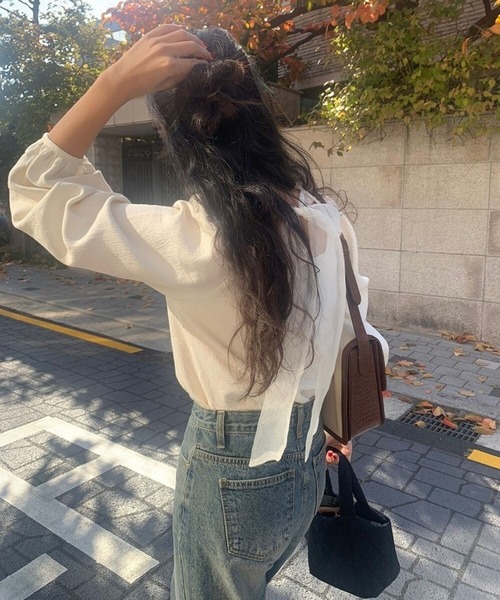 セール】バックシアーリボンパフスリーブブラウス（シャツ