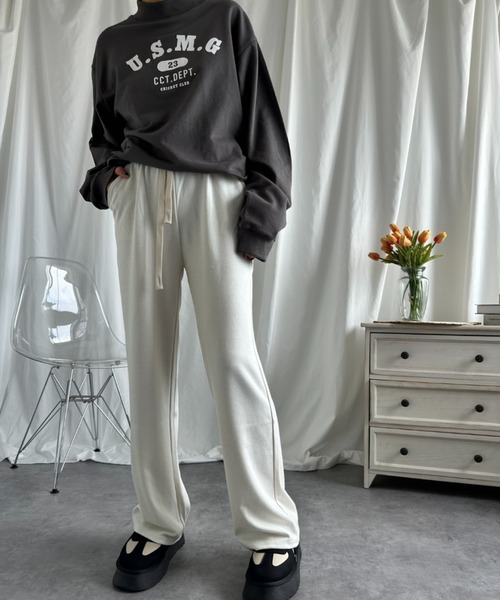 aimoha（アイモハ）の「【Aimoha】ストレートドローストリングカジュアルパンツ（スウェットパンツ・レディース・ブラック/ベージュ/オフホワイト/ライトベージュ・MEDIUM/LARGE）」の9枚目の写真