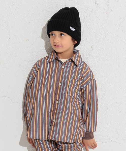 Ocean&Ground（オーシャン&グラウンド）の「袖リブストライプBIGシャツ（シャツ/ブラウス・キッズ・ブラウン/サンドベージュ・90/100/110/120/130/140）」の2枚目の写真