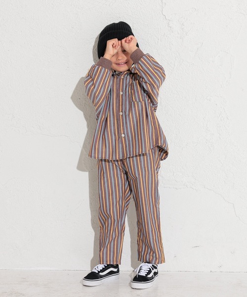 Ocean&Ground（オーシャン&グラウンド）の「袖リブストライプBIGシャツ（シャツ/ブラウス・キッズ・ブラウン/サンドベージュ・90/100/110/120/130/140）」の9枚目の写真