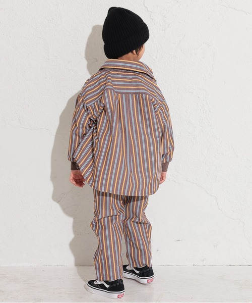 Ocean&Ground（オーシャン&グラウンド）の「袖リブストライプBIGシャツ（シャツ/ブラウス・キッズ・ブラウン/サンドベージュ・90/100/110/120/130/140）」の8枚目の写真