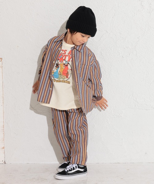 Ocean&Ground（オーシャン&グラウンド）の「袖リブストライプBIGシャツ（シャツ/ブラウス・キッズ・ブラウン/サンドベージュ・90/100/110/120/130/140）」の7枚目の写真