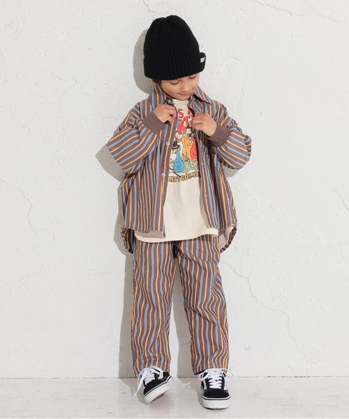 Ocean&Ground（オーシャン&グラウンド）の「袖リブストライプBIGシャツ（シャツ/ブラウス・キッズ・ブラウン/サンドベージュ・90/100/110/120/130/140）」の6枚目の写真