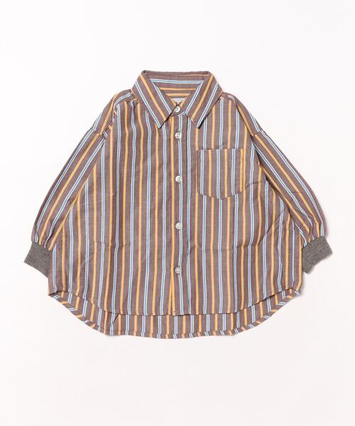 Ocean&Ground（オーシャン&グラウンド）の「袖リブストライプBIGシャツ（シャツ/ブラウス・キッズ・ブラウン/サンドベージュ・90/100/110/120/130/140）」の5枚目の写真