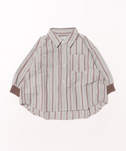 Ocean&Ground（オーシャン&グラウンド）の「袖リブストライプBIGシャツ（シャツ/ブラウス・キッズ・ブラウン/サンドベージュ・90/100/110/120/130/140）」の4枚目の写真