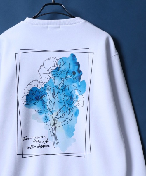 ANPAS（アンパス）の「Fleece Lining Back Print Floral Pattern Oversized SweatShirt/裏起毛 バックプリント フラワー プリント オーバーサイズ スウェット トップス トレーナー メンズ（スウェット・メンズ・ブラック系その他3/ホワイト系その他3/ホワイト系その他/ホワイト系その他2/ブラック系その他/ブラック系その他2・L/M）」の3枚目の写真