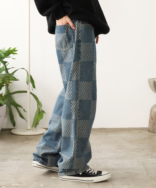 ブロックチェックデニムパンツ
