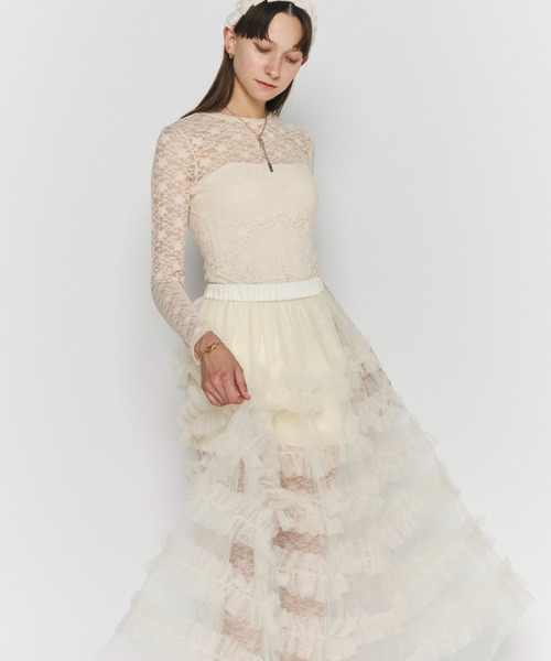 24AW✨美品✨定価約2万✨PERNA シースルーフリルチュールスカート シースルーフリルチュールスカート（スカート）｜PERNA（ペルナ）の