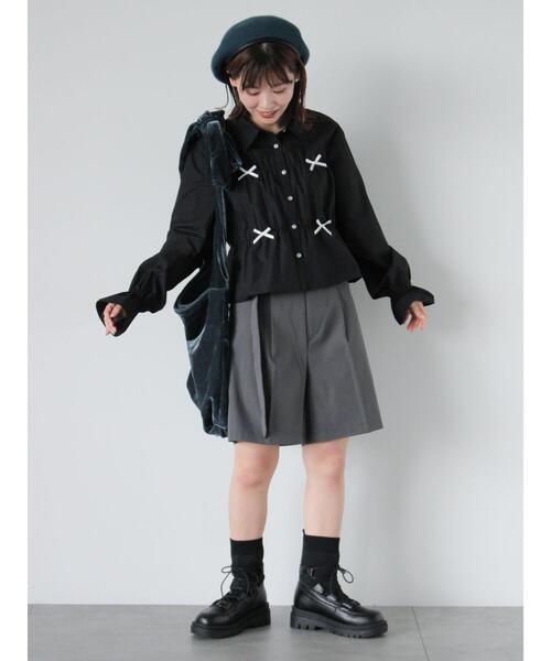 ehka sopo（エヘカソポ）の「センタープレスショートパンツ(セットアップ可)（その他パンツ・レディース・グレー/チャコールグレー/ベージュ・F）」の9枚目の写真