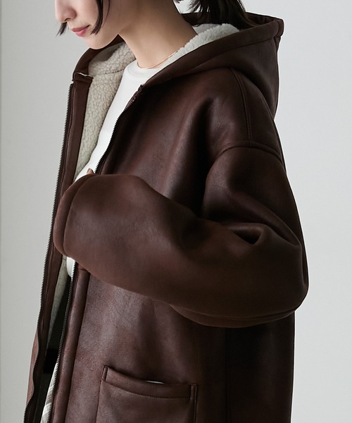 セール】【forksy.】リバーシブルボアフーディージップ