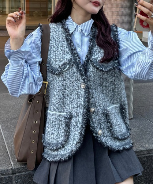 efill（エフィル）の「ツイード ベスト（ベスト・レディース・グレー・FREE）」の2枚目の写真