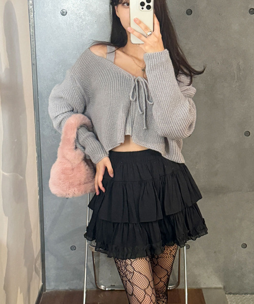 VIVID LADY(ビビッドレディー)の「ニットキャミソール&カーディガンセット(カーディガン/ボレロ・レディース・アイボリー/ブラック/スカイブルー/グレー・FREE)」の15枚目の写真