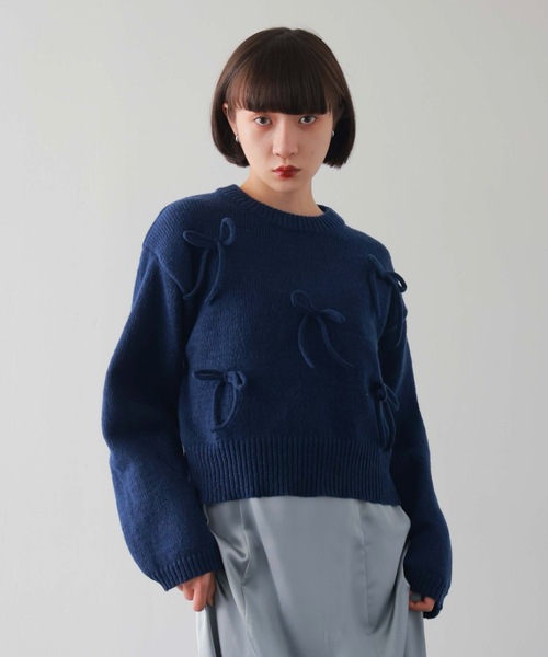 PURE BRIGHT（ピュアブライト）の「リボンモチーフニットプルオーバー（ニット/セーター・レディース・グレー/ネイビー・FREE）」の14枚目の写真