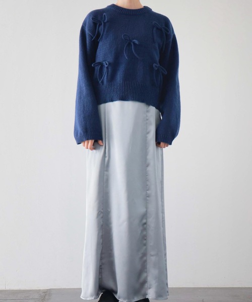 PURE BRIGHT（ピュアブライト）の「リボンモチーフニットプルオーバー（ニット/セーター・レディース・グレー/ネイビー・FREE）」の9枚目の写真