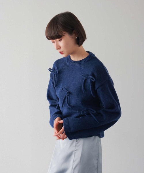 PURE BRIGHT（ピュアブライト）の「リボンモチーフニットプルオーバー（ニット/セーター・レディース・グレー/ネイビー・FREE）」の11枚目の写真