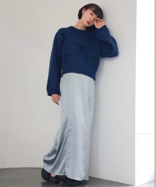 PURE BRIGHT（ピュアブライト）の「リボンモチーフニットプルオーバー（ニット/セーター・レディース・グレー/ネイビー・FREE）」の13枚目の写真