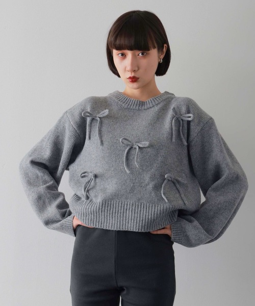 PURE BRIGHT（ピュアブライト）の「リボンモチーフニットプルオーバー（ニット/セーター・レディース・グレー/ネイビー・FREE）」の15枚目の写真