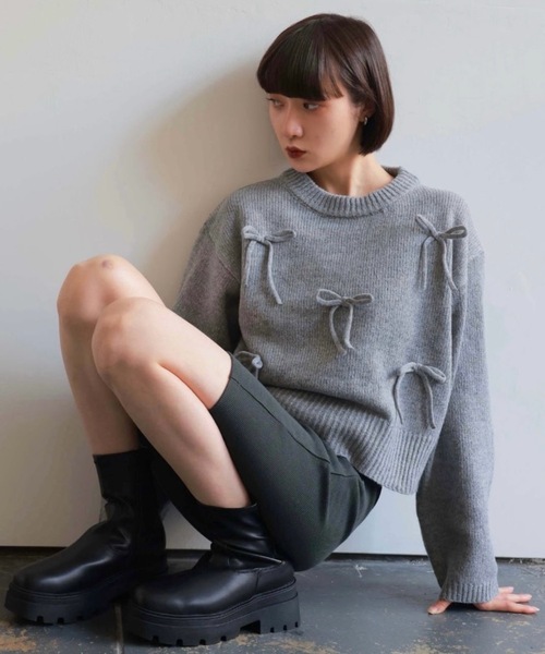 PURE BRIGHT（ピュアブライト）の「リボンモチーフニットプルオーバー（ニット/セーター・レディース・グレー/ネイビー・FREE）」の19枚目の写真