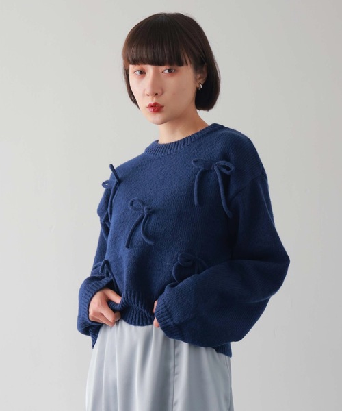 PURE BRIGHT（ピュアブライト）の「リボンモチーフニットプルオーバー（ニット/セーター・レディース・グレー/ネイビー・FREE）」の20枚目の写真