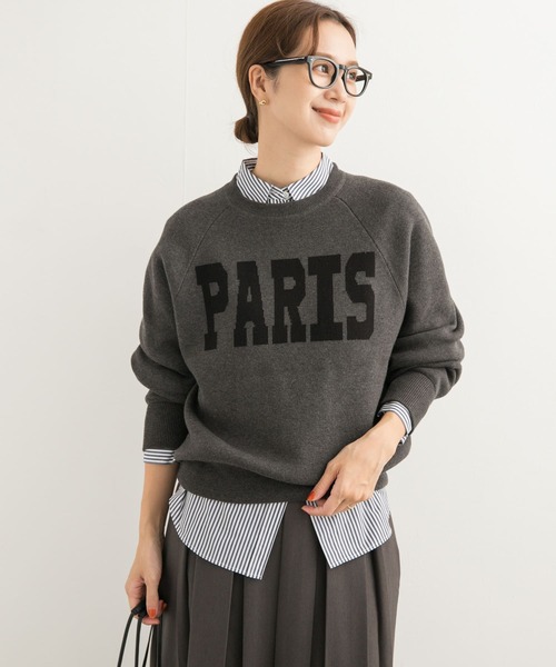 URBAN RESEARCH DOORS(アーバンリサーチドアーズ)の「ダブルジャガードロゴKNIT(ニット/セーター・レディース・ベージュ/ネイビー/チャコールグレー・MEDIUM)」の2枚目の写真