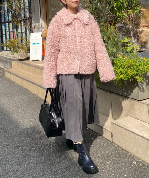 w closet(ダブルクローゼット)の「【2WAY】衿付プードルジャケット(その他アウター・レディース・チャコールグレー/ピンク/ベージュ・FREE)」の7枚目の写真