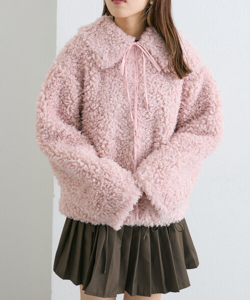 w closet(ダブルクローゼット)の「【2WAY】衿付プードルジャケット(その他アウター・レディース・チャコールグレー/ピンク/ベージュ・FREE)」の10枚目の写真