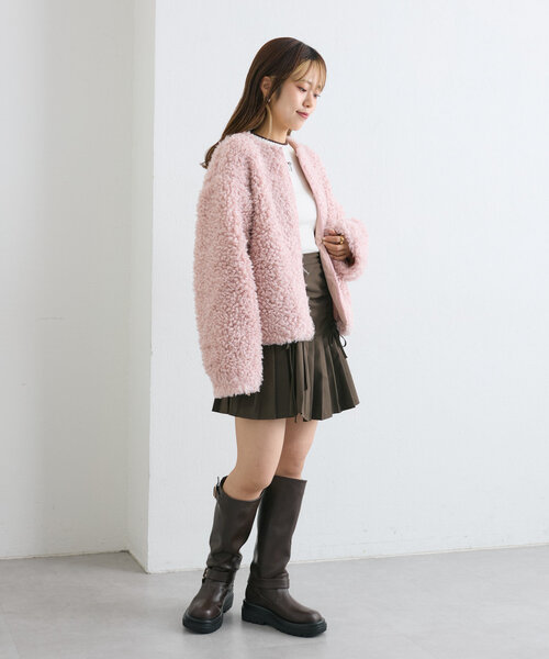 w closet(ダブルクローゼット)の「【2WAY】衿付プードルジャケット(その他アウター・レディース・チャコールグレー/ピンク/ベージュ・FREE)」の20枚目の写真