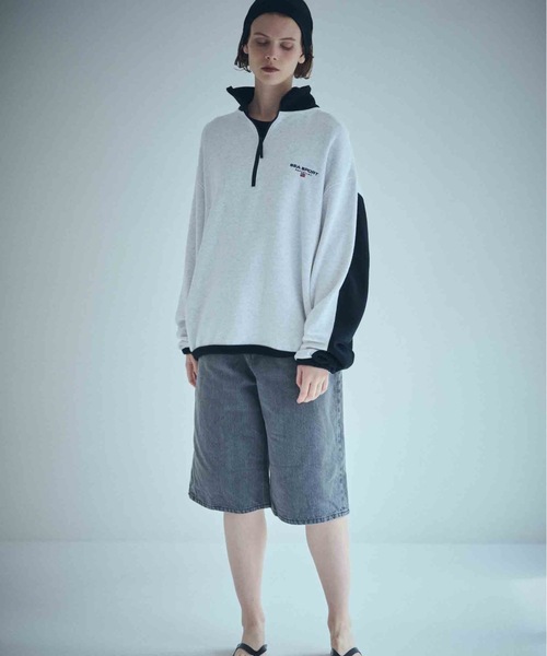 SEA（シー）の「SEA SPORTS バイカラー ハーフジッププルオーバー（スウェット・レディース・グレー/チャコールグレー/ネイビー・ONE SIZE）」の4枚目の写真