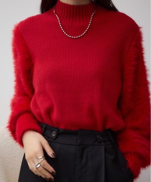 シャギースリーブニットトップス