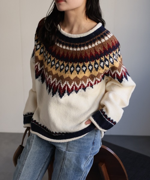 セール】ノルディック柄ニット/ニットプルオーバー（ニット/セーター
