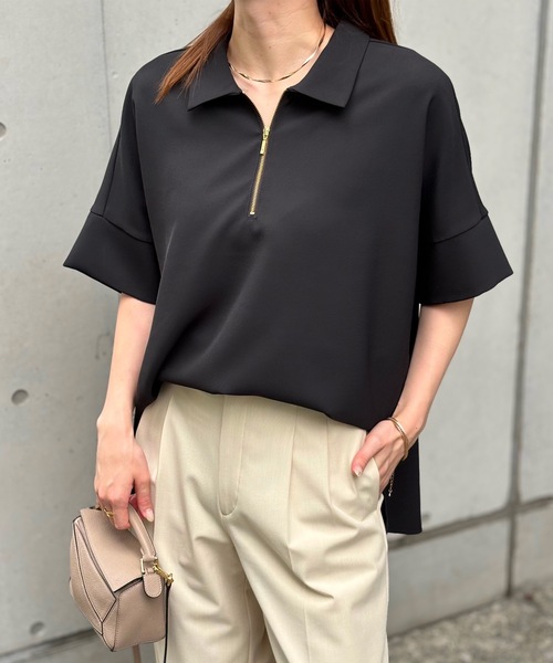 ブラウス シャツ ハーフジップオーバードルマンツイルシャツ レディース Emma Taylor ブラウス シャツ ハーフジップオーバードルマン