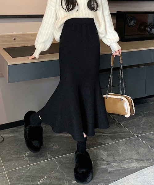 SPIGA(スピーガ)の「マーメイドニットスカート(スカート・レディース・ブラック/アイボリー・FREE)」の3枚目の写真