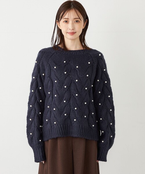 SHIPS Colors（シップス カラーズ）の「SHIPS Colors:〈手洗い可能〉ケーブル パールモチーフ ニット（ニット/セーター・レディース・ネイビー/グレー/オフホワイト・ONE SIZE）」の16枚目の写真