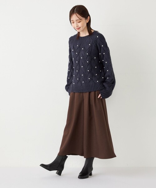 SHIPS Colors（シップス カラーズ）の「SHIPS Colors:〈手洗い可能〉ケーブル パールモチーフ ニット（ニット/セーター・レディース・ネイビー/グレー/オフホワイト・ONE SIZE）」の5枚目の写真