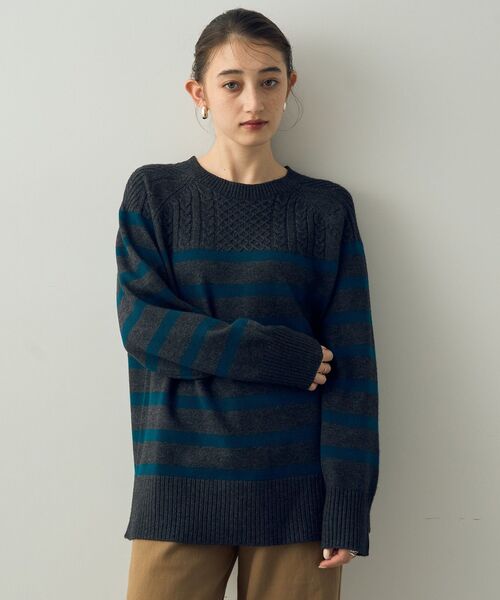 【セール】ケーブル×ボーダーニット（ニット/セーター）｜YECCA VECCA（イェッカヴェッカ）