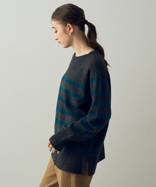 【セール】ケーブル×ボーダーニット（ニット/セーター）｜YECCA VECCA（イェッカヴェッカ）